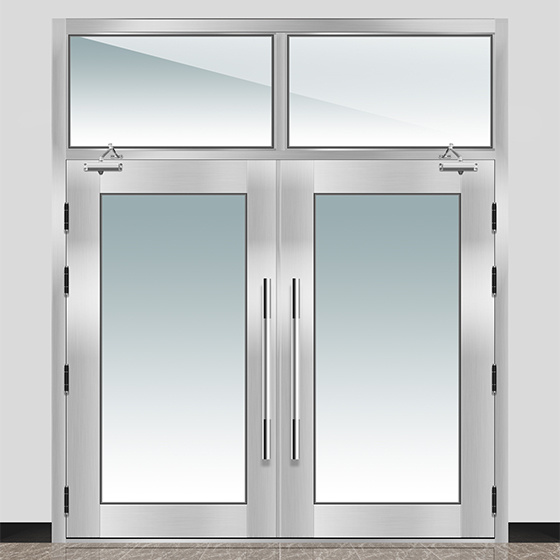 雙開(kāi)70 型3035不(bù)鏽鋼隔熱(rè)玻璃防火(huǒ)門(mén)